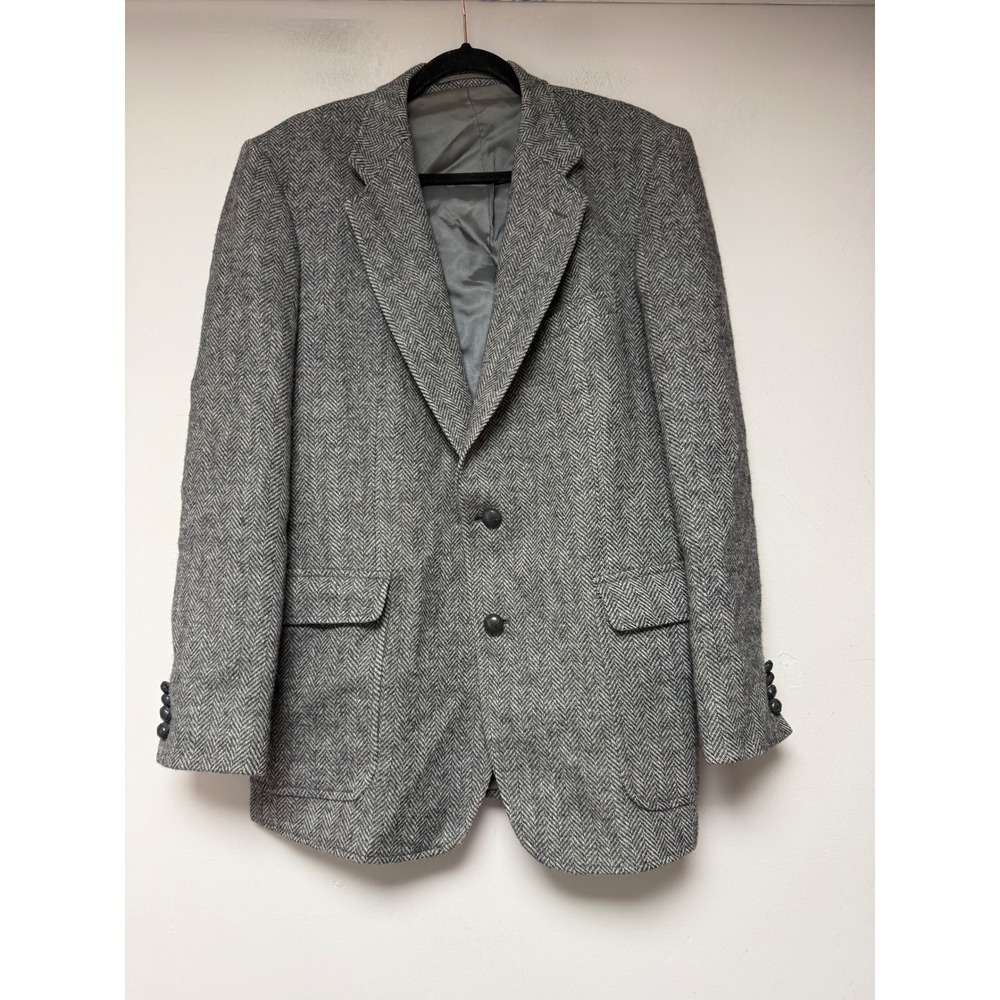 Arnold Palmer Arnie Mens 44R Grey‎ Herringbone Wool Blazer Sport Coat Vintage